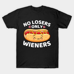 No Losers Only Wieners Funny Kawaii Cute Hot Dog Pun T-Shirt